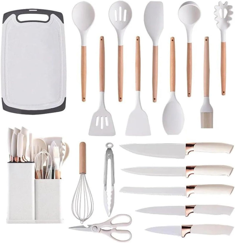 BEGE - 19 peças - Conjunto de Utensílios de Cozinha Completo
