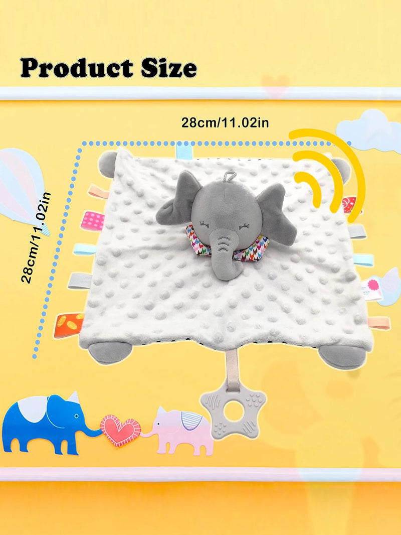 Cobertor Confortável de Bebê Elefante-Toalha Macia, Brinquedos de Animais Chocalho para Bebê- Acalmar e Reassegurar-Toalha de Dormir.