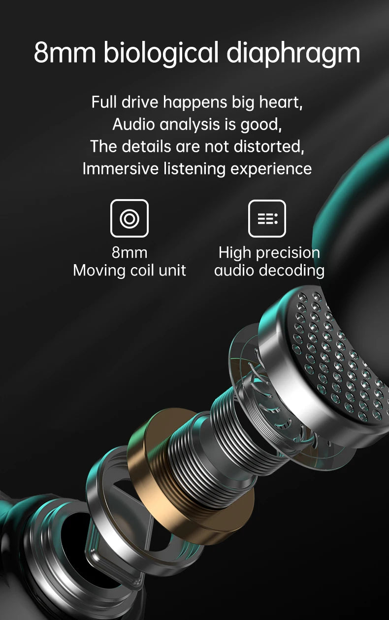 Fones de ouvido esportivos estéreo com Bluetooth 5.3 M25 e cancelamento de ruído.