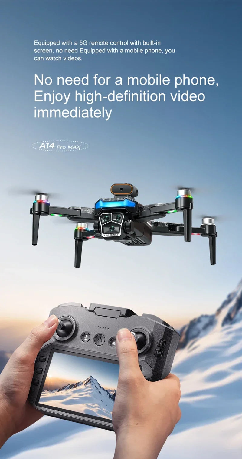 Drone Xiaomi A14Pro Max 8K HD GPS ( sem escovas) Três Câmeras Óptica de Fluxo Evita Obstáculos - Com bateria