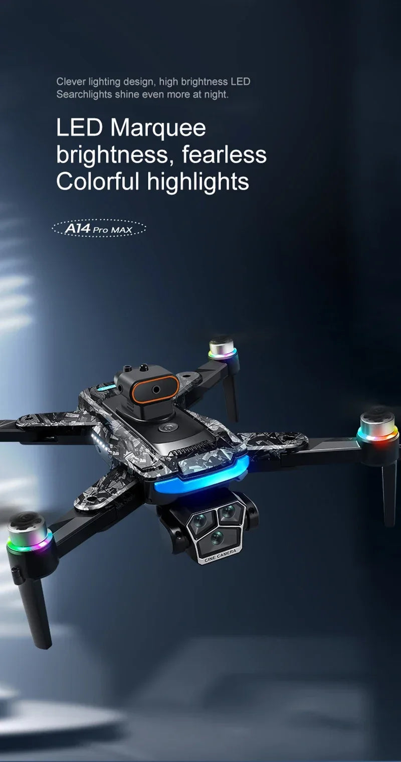 Drone Xiaomi A14Pro Max 8K HD GPS ( sem escovas) Três Câmeras Óptica de Fluxo Evita Obstáculos - Com bateria