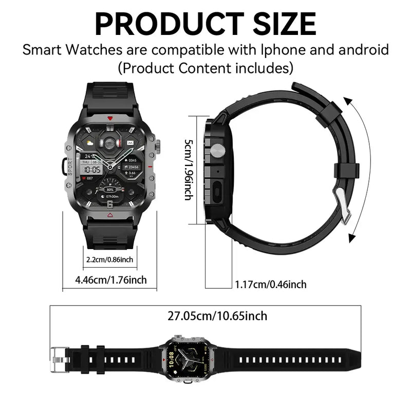 Relógio Inteligente para Esportes ao Ar Livre KESHUYOU com Tela HD de 2,01 polegadas, Lanterna de LED, Relógio Inteligente com Bluetooth e Função de Conversação para Homens e Mulheres - Presentes para Feriados
