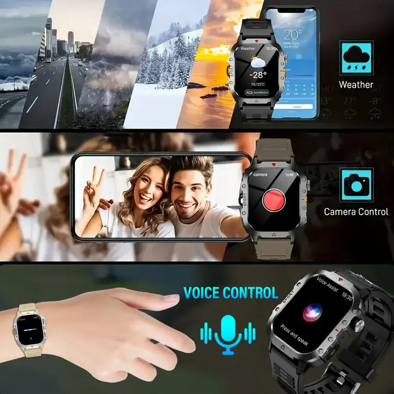 Relógio Inteligente para Esportes ao Ar Livre KESHUYOU com Tela HD de 2,01 polegadas, Lanterna de LED, Relógio Inteligente com Bluetooth e Função de Conversação para Homens e Mulheres - Presentes para Feriados