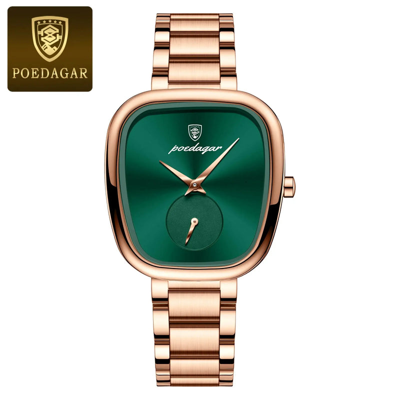 Relógio feminino POEDAGAR de luxo, estilo coreano, moderno, ultrafino, de aço inoxidável, à prova d'água, quadrado, quartzo
