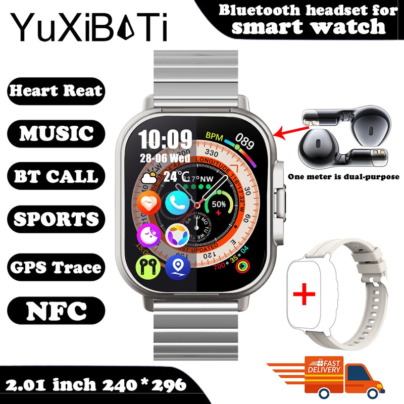 Relógio inteligente 2 em 1 com fone de ouvido, Bluetooth, chamada, relógio masculino, GPS, monitoramento de frequência cardíaca, reprodução de música