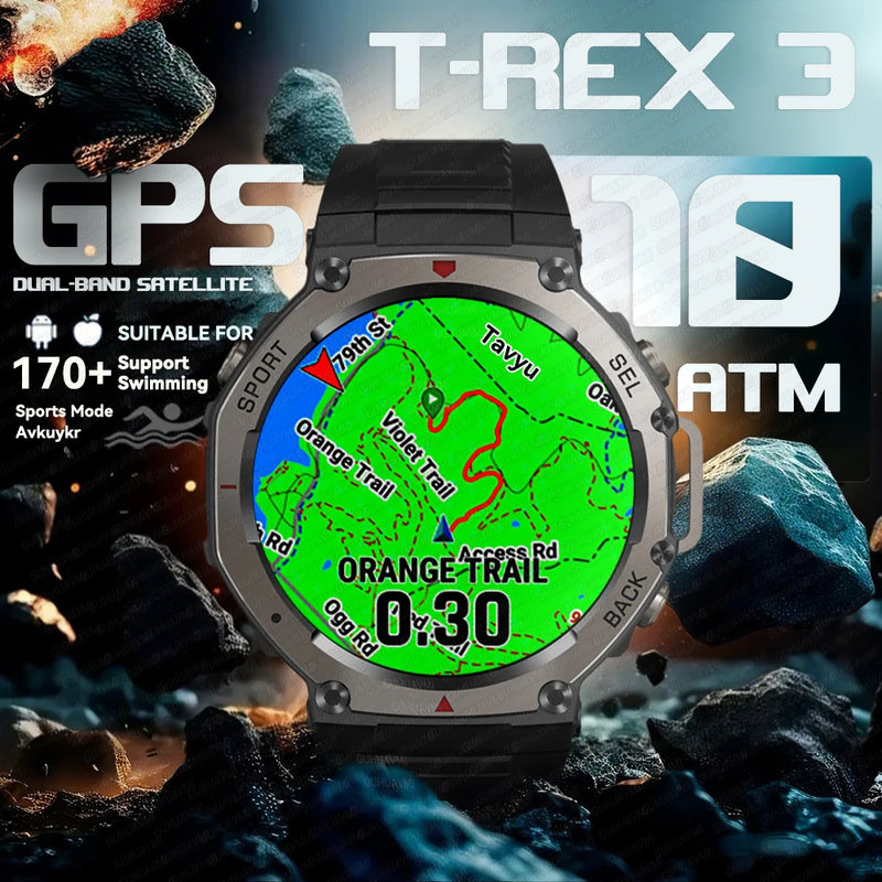 Smartwatch GPS T-Rex3 2025 para Xiaomi IOS Smartwatch Militar Masculino 10ATM à Prova D'água
