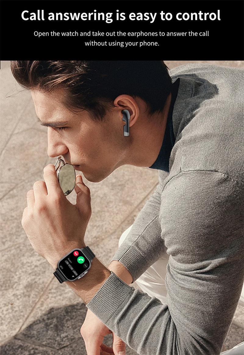 Relógio inteligente 2 em 1 com fone de ouvido, Bluetooth, chamada, relógio masculino, GPS, monitoramento de frequência cardíaca, reprodução de música