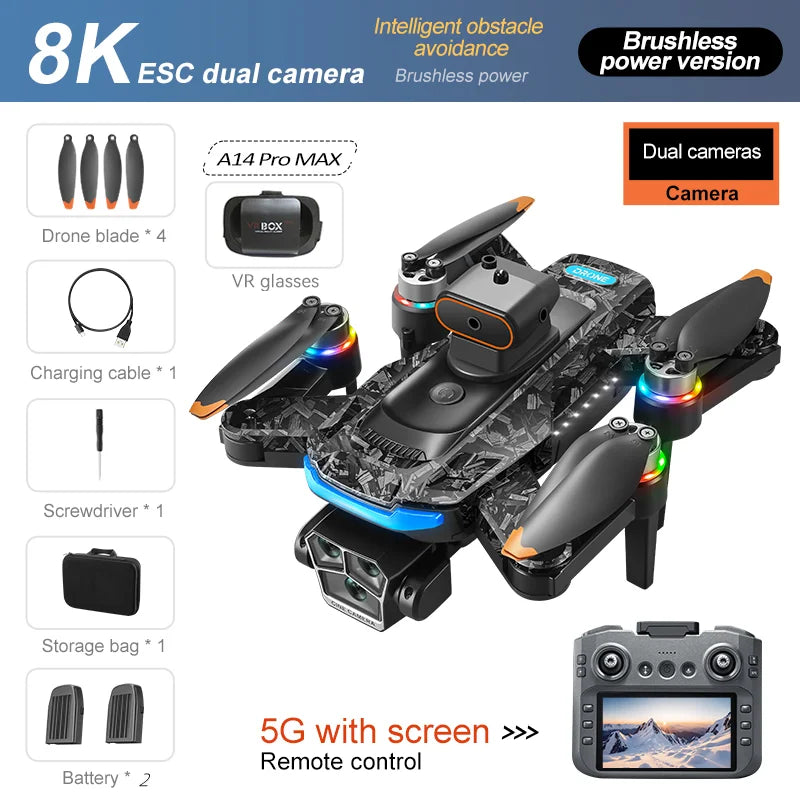 Drone Xiaomi A14Pro Max 8K HD GPS ( sem escovas) Três Câmeras Óptica de Fluxo Evita Obstáculos - Com bateria