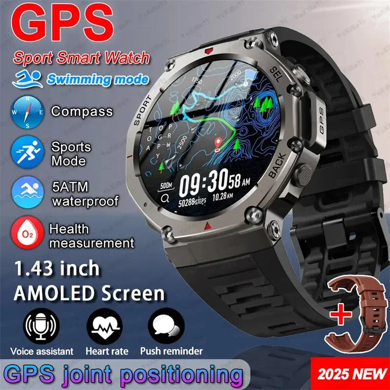 Smartwatch GPS T-Rex3 2025 para Xiaomi IOS Smartwatch Militar Masculino 10ATM à Prova D'água