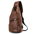 Bolsa de couro Masculina com Furo para Fone de Ouvido USB de Ombro