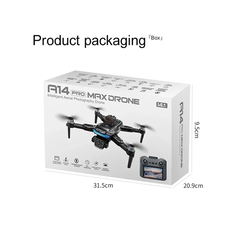 Drone Xiaomi A14Pro Max 8K HD GPS ( sem escovas) Três Câmeras Óptica de Fluxo Evita Obstáculos - Com bateria