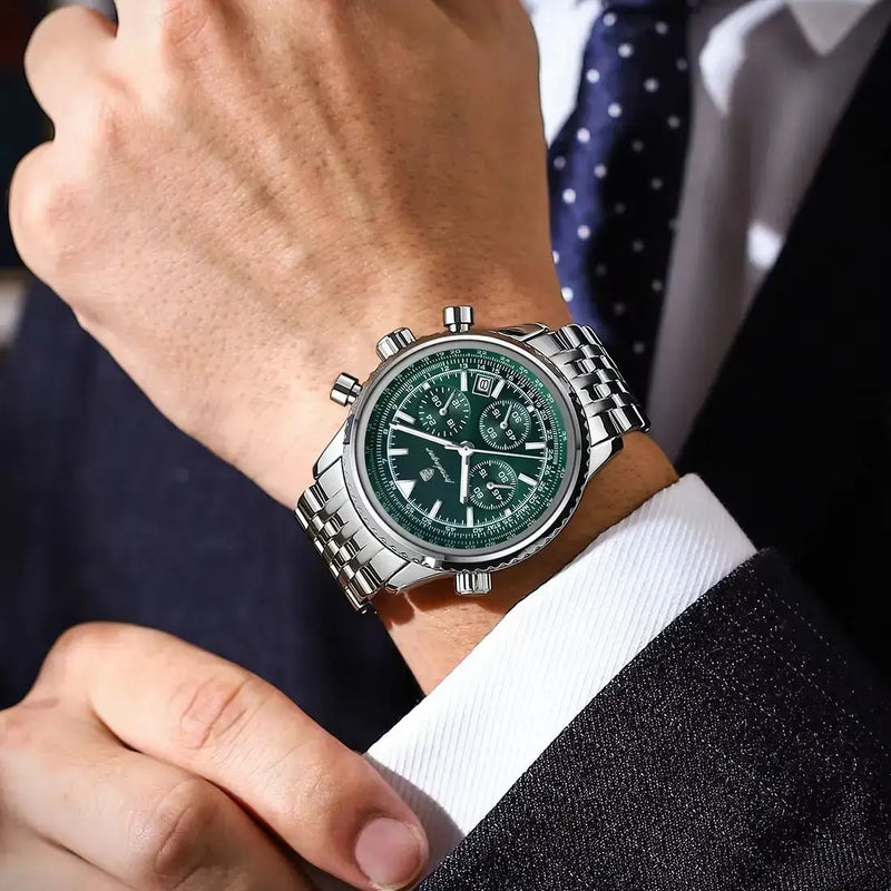 Relógios de Luxo POEDAGAR para Homens Data Cronógrafo de Aço Inoxidável Relógio Masculino à Prova d'Água Esportivo Luminous Militar Relógio de Quartzo Masculino