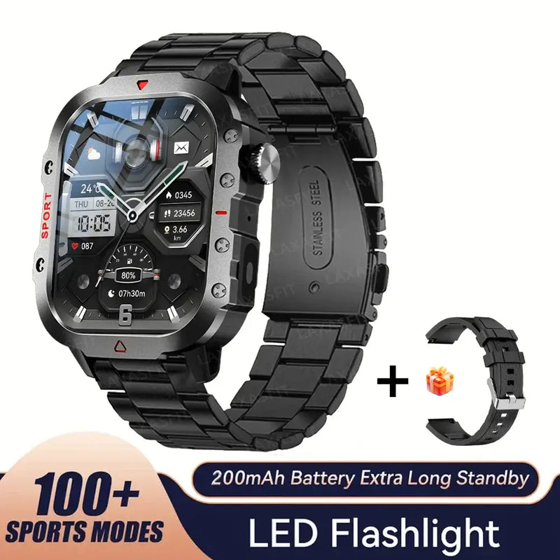 Relógio Inteligente para Esportes ao Ar Livre KESHUYOU com Tela HD de 2,01 polegadas, Lanterna de LED, Relógio Inteligente com Bluetooth e Função de Conversação para Homens e Mulheres - Presentes para Feriados