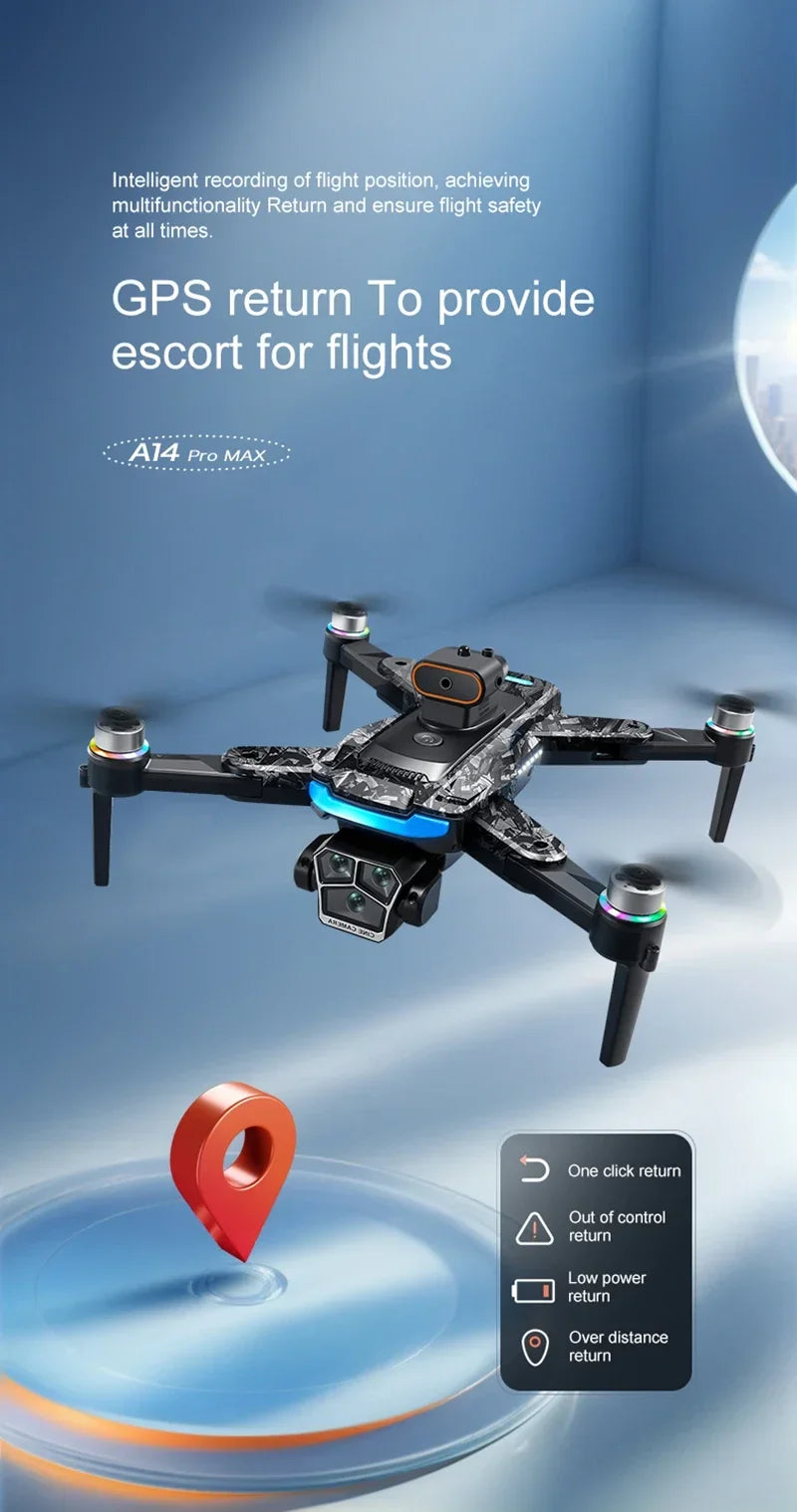Drone Xiaomi A14Pro Max 8K HD GPS ( sem escovas) Três Câmeras Óptica de Fluxo Evita Obstáculos - Com bateria