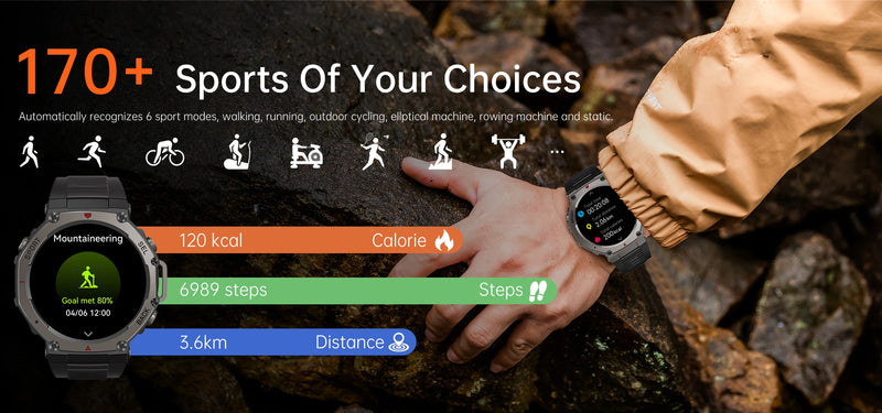 Smartwatch GPS T-Rex3 2025 para Xiaomi IOS Smartwatch Militar Masculino 10ATM à Prova D'água