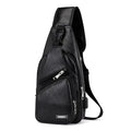 Bolsa de couro Masculina com Furo para Fone de Ouvido USB de Ombro