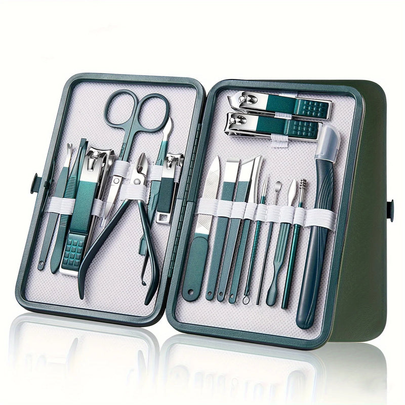 Kit profissional de cuidados com as unhas de 7/10/12/18 peças, conjunto de manicure e pedicure em aço inoxidável com estojo de viagem