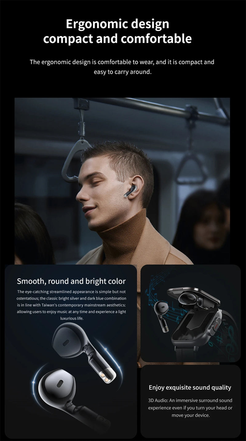 Relógio inteligente 2 em 1 com fone de ouvido, Bluetooth, chamada, relógio masculino, GPS, monitoramento de frequência cardíaca, reprodução de música
