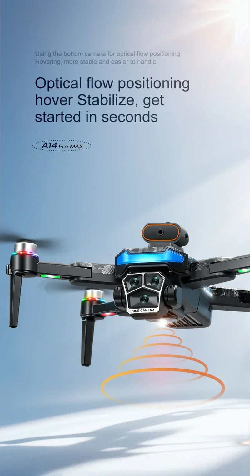 Drone Xiaomi A14Pro Max 8K HD GPS ( sem escovas) Três Câmeras Óptica de Fluxo Evita Obstáculos - Com bateria