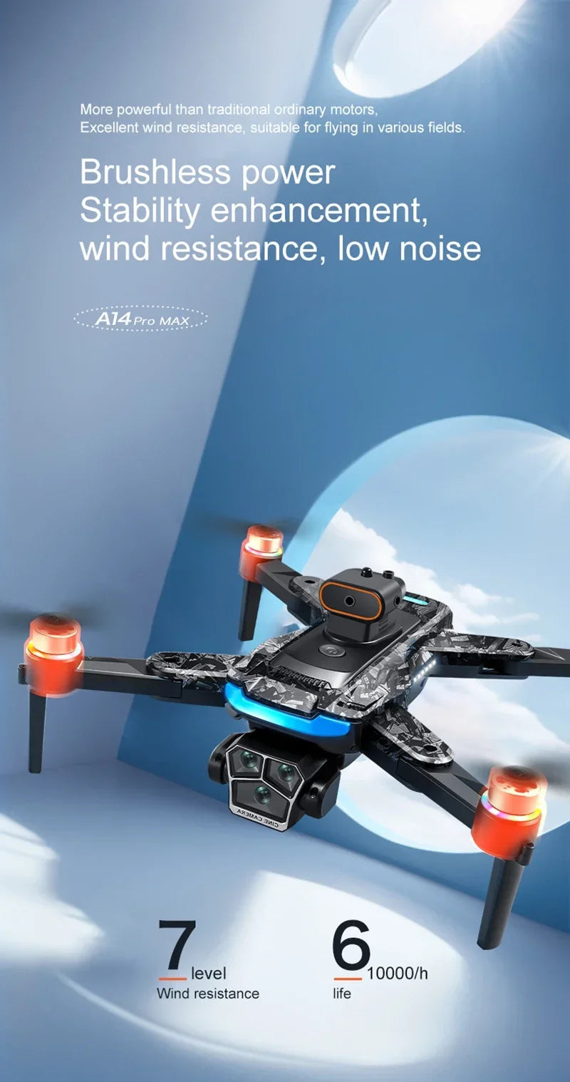 Drone Xiaomi A14Pro Max 8K HD GPS ( sem escovas) Três Câmeras Óptica de Fluxo Evita Obstáculos - Com bateria