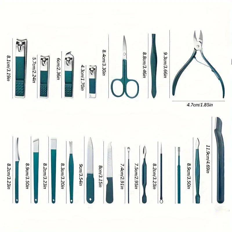 Kit profissional de cuidados com as unhas de 7/10/12/18 peças, conjunto de manicure e pedicure em aço inoxidável com estojo de viagem