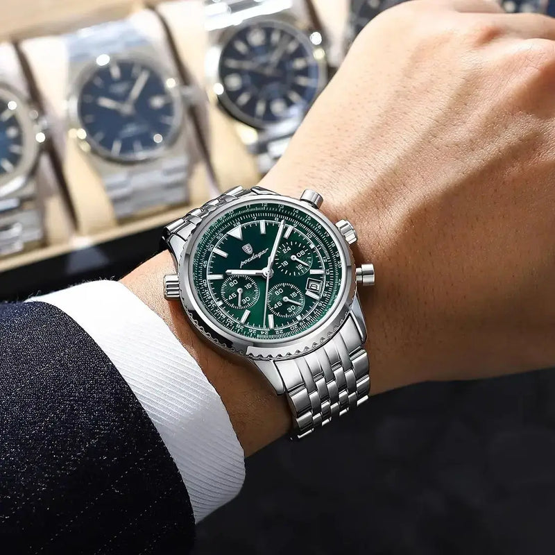 Relógios de Luxo POEDAGAR para Homens Data Cronógrafo de Aço Inoxidável Relógio Masculino à Prova d'Água Esportivo Luminous Militar Relógio de Quartzo Masculino