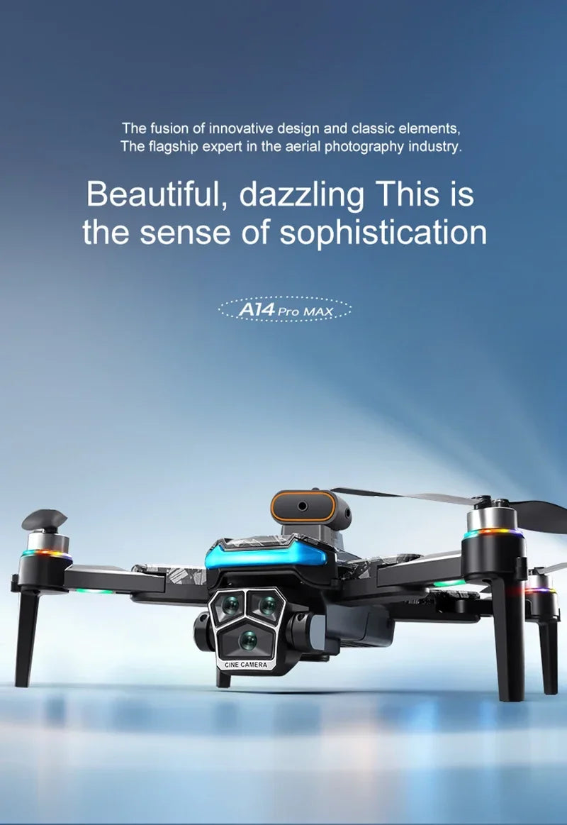 Drone Xiaomi A14Pro Max 8K HD GPS ( sem escovas) Três Câmeras Óptica de Fluxo Evita Obstáculos - Com bateria