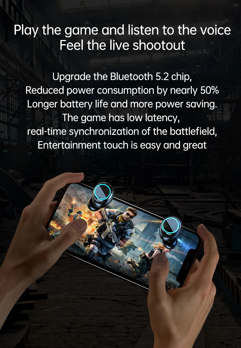 Fones de ouvido esportivos estéreo com Bluetooth 5.3 M25 e cancelamento de ruído.