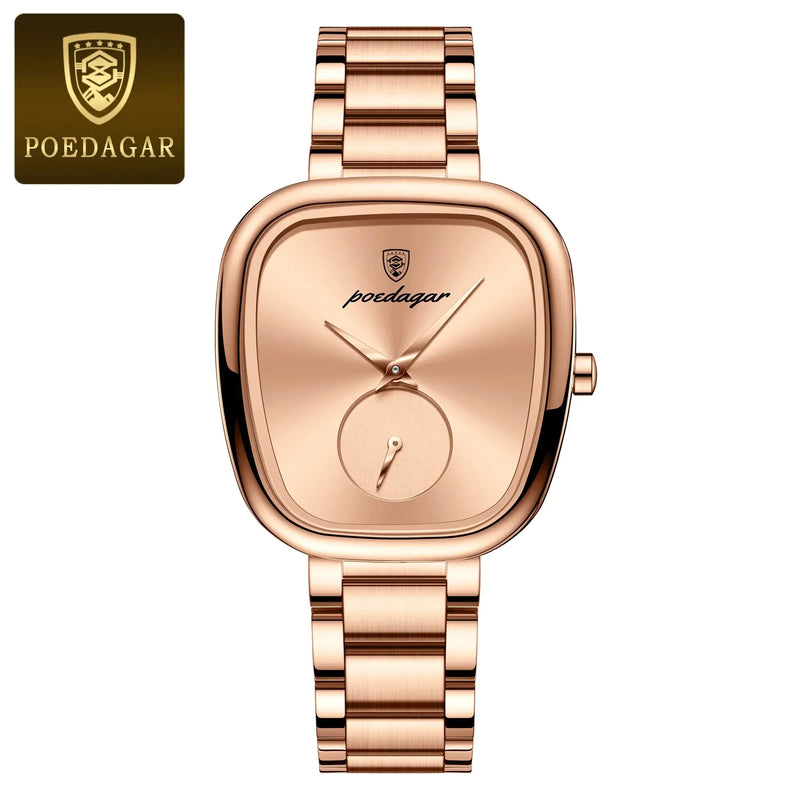 Relógio feminino POEDAGAR de luxo, estilo coreano, moderno, ultrafino, de aço inoxidável, à prova d'água, quadrado, quartzo