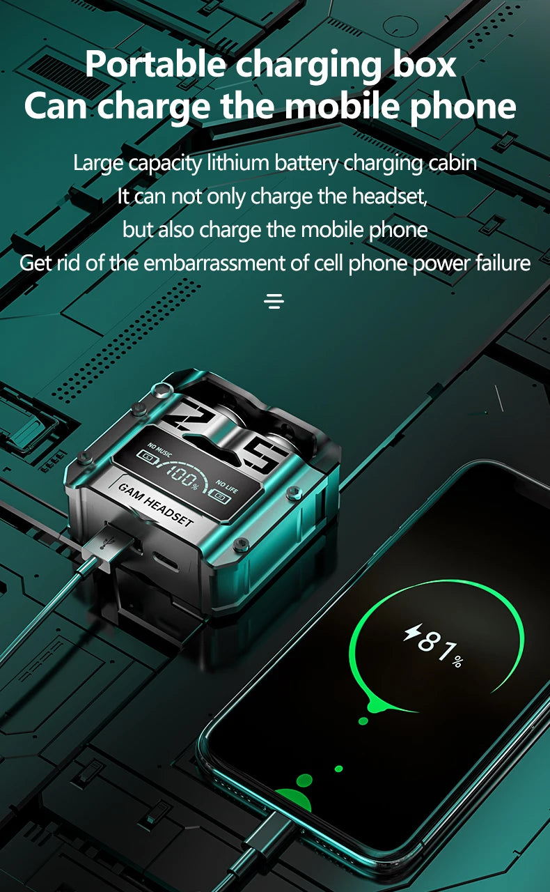 Fones de ouvido esportivos estéreo com Bluetooth 5.3 M25 e cancelamento de ruído.
