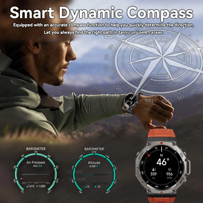 Smartwatch GPS T-Rex3 2025 para Xiaomi IOS Smartwatch Militar Masculino 10ATM à Prova D'água