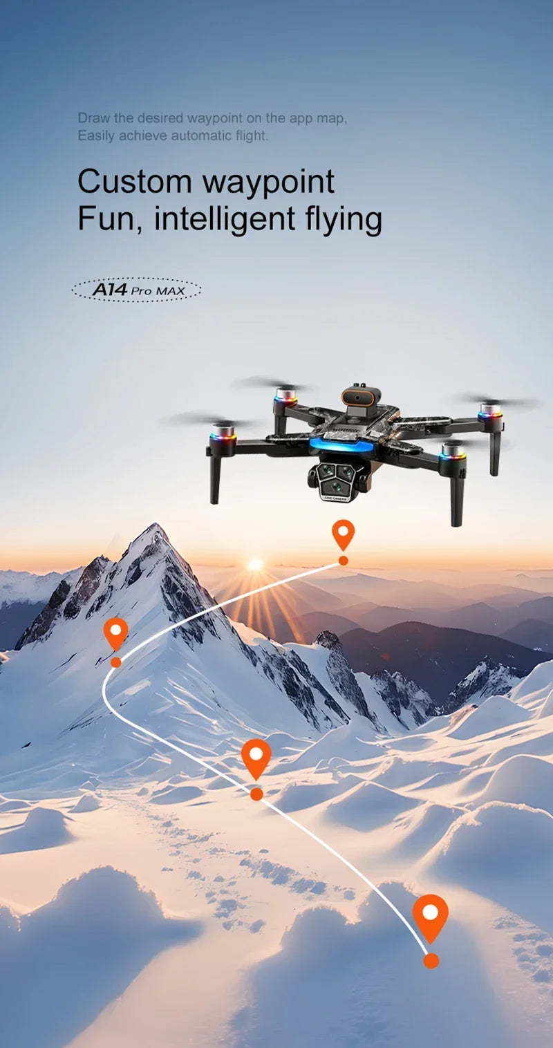 Drone Xiaomi A14Pro Max 8K HD GPS ( sem escovas) Três Câmeras Óptica de Fluxo Evita Obstáculos - Com bateria